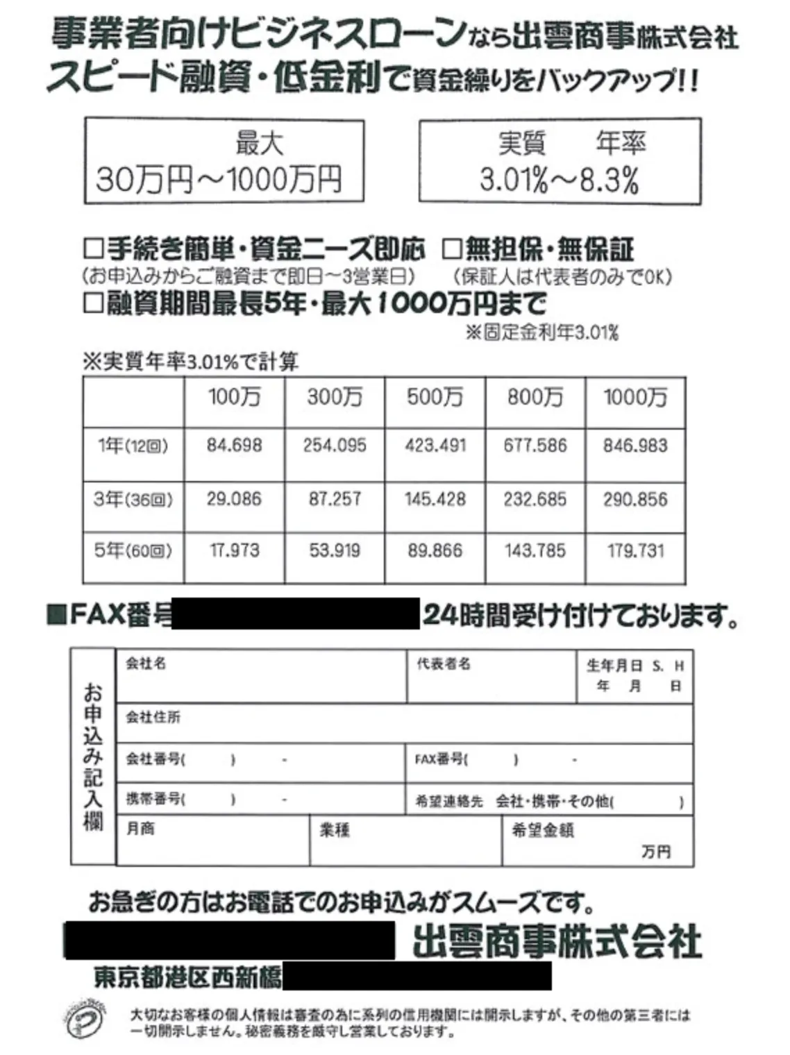 闇金のチラシ例